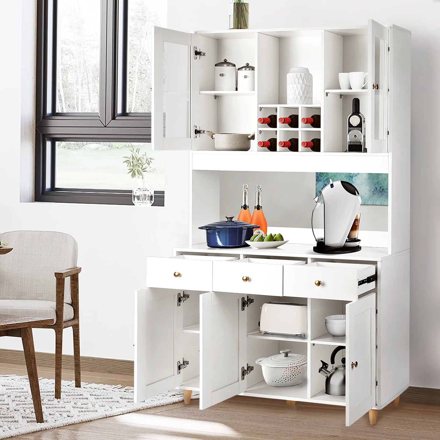 VOWNER 71" Traditional Freestanding Kitchen Pantry with 3 Drawers, Kitchen Storage Cabinet with Adjustable Shelves