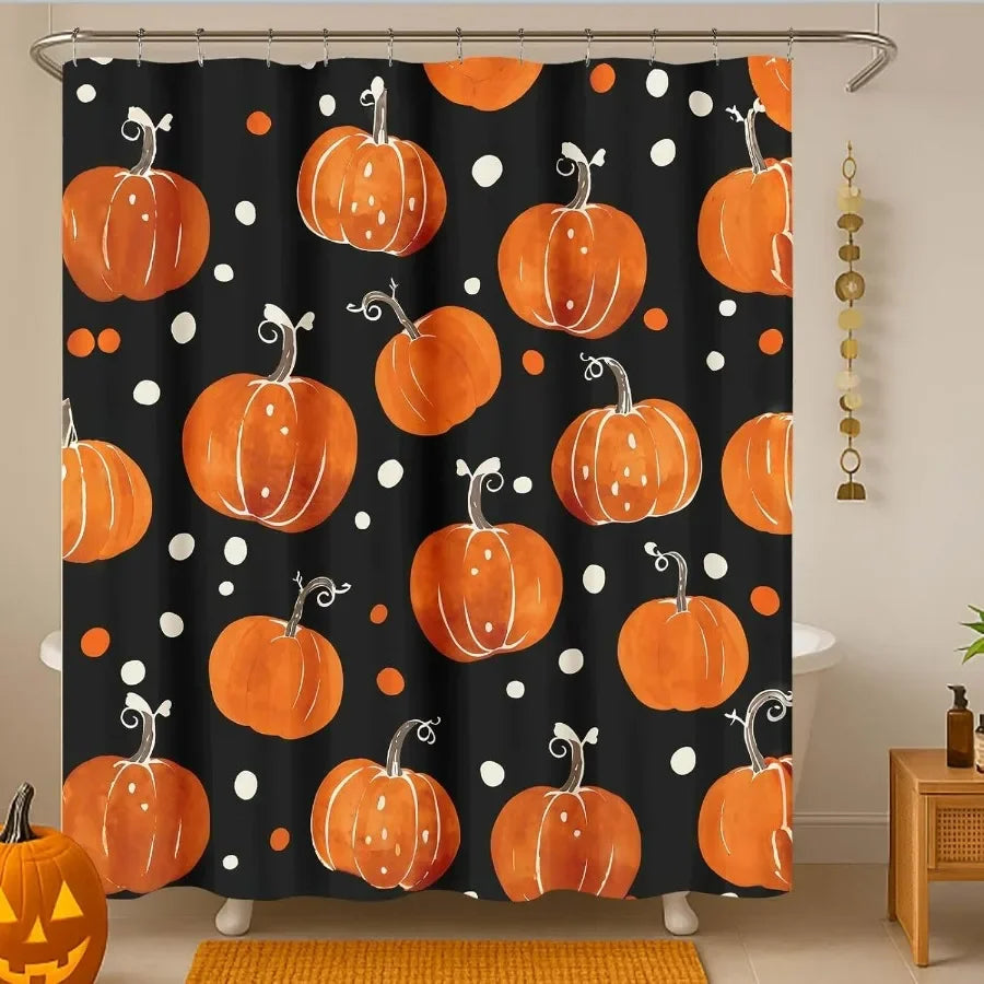 Autumn Pumpkin Shower Curtain for Halloween Thanksgiving Harvest Farmhouse Bathroom Decor Machine Washable Waterproof Polyester
