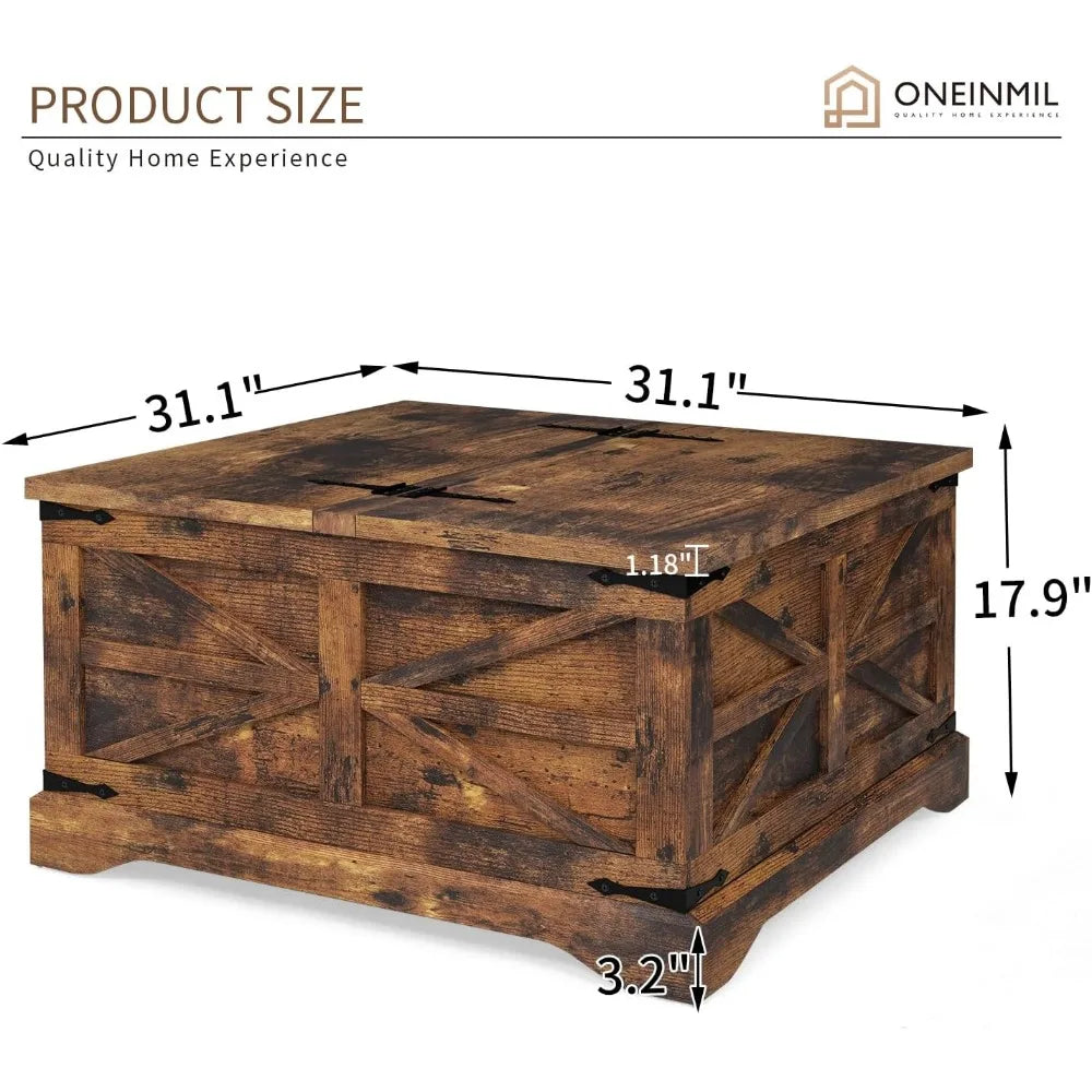 3-Piece Farmhouse Table Set Includes 31” Coffee Table and Side Tables with Storage Space, Retro Tables for Living Room, Brown