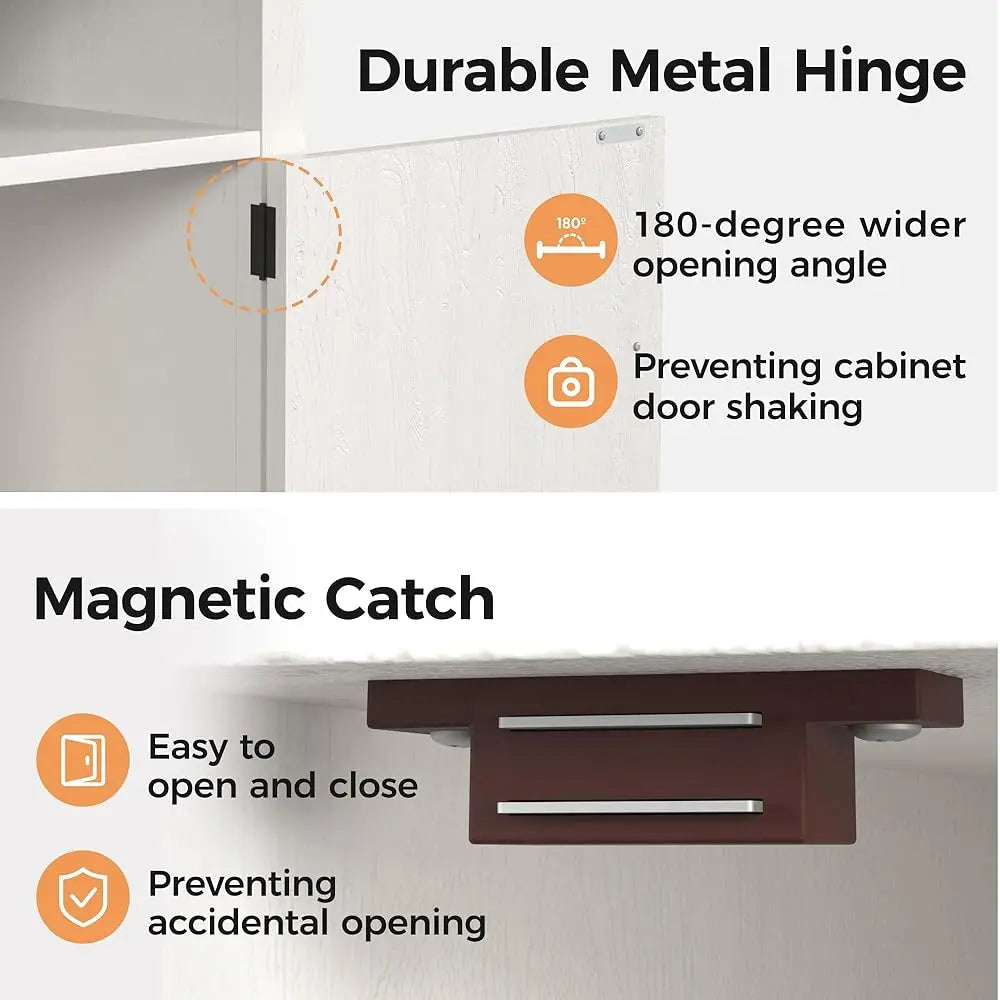 Farmhouse Nightstand, White End Table With Charging Station, Tall Bedside Table With Large Storage Room And Shelf, Wooden