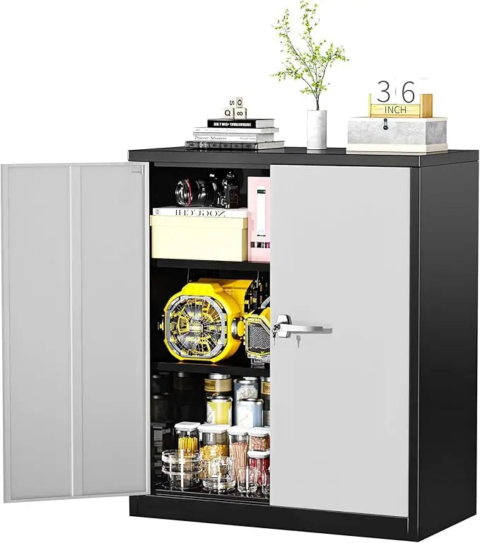 36" Metal Storage Cabinet with Wheels, Lockable Rolling Metal Garage Cabinets with 2 Doors and 4 Adjustable Shelves, Rolling To