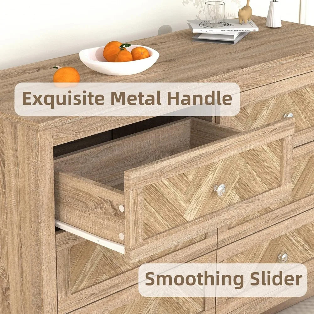 3 Pieces Bedroom Set with 6 Drawer Dresser and 2 Drawer Nightstands, Wooden Dresser and Nightstands for Bedroom, Living Room.