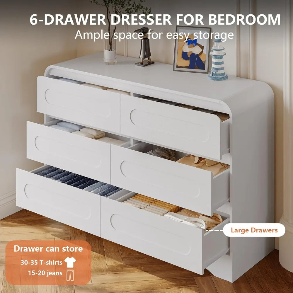 4 Pcs Bedroom Set, Dresser and Nightstand Sets, Including Modern Wooden Tall 6 Drawer Dresser, Wide 6 Drawers Dresser
