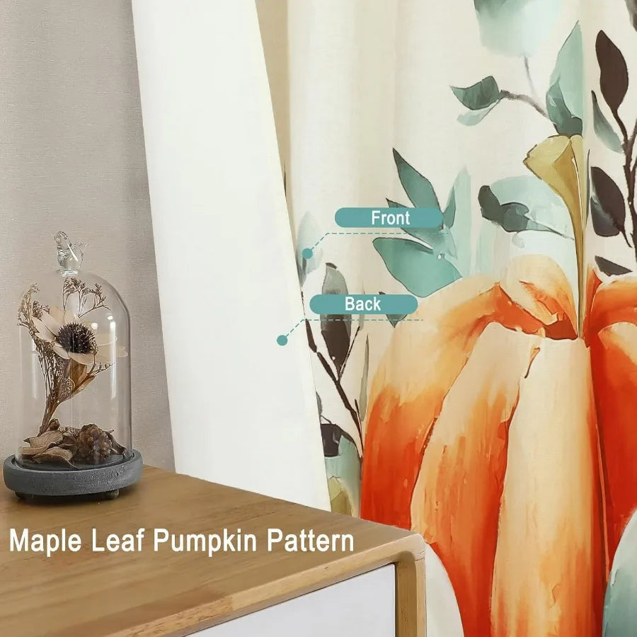 Autumn Pumpkin Fall Shower Curtain for Halloween Thanksgiving Harvest Maple Leaf Floral Bathroom Decor Waterproof Polyester Fab