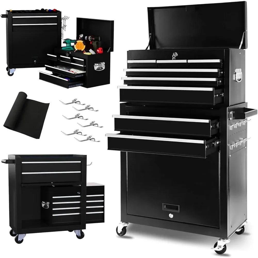 8-Drawer Rolling Tool Chest, 2-in-1 Tool Box Organizer with Lockable Wheels, Sliding Drawers,and Detachable Top, Garage Workshop