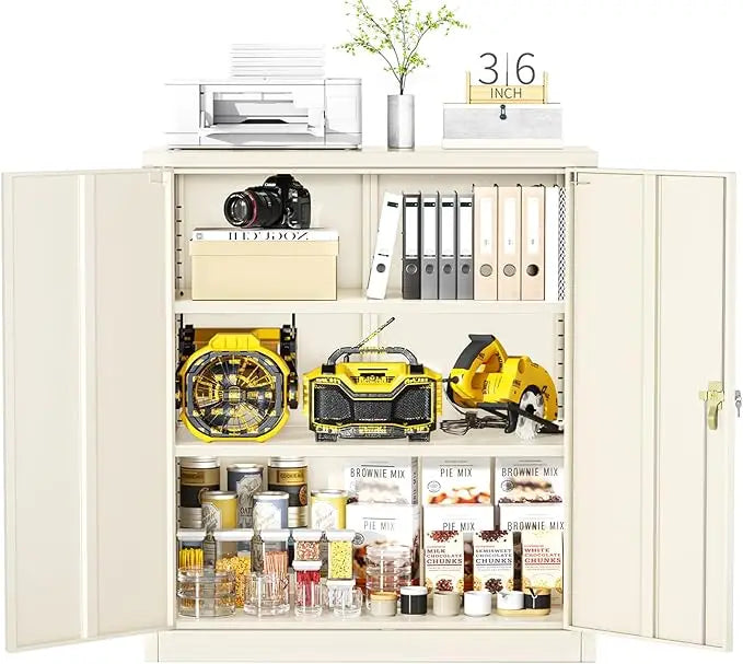 36" Metal Storage Cabinet with Wheels, Lockable Rolling Metal Garage Cabinets with 2 Doors and 4 Adjustable Shelves, Rolling To