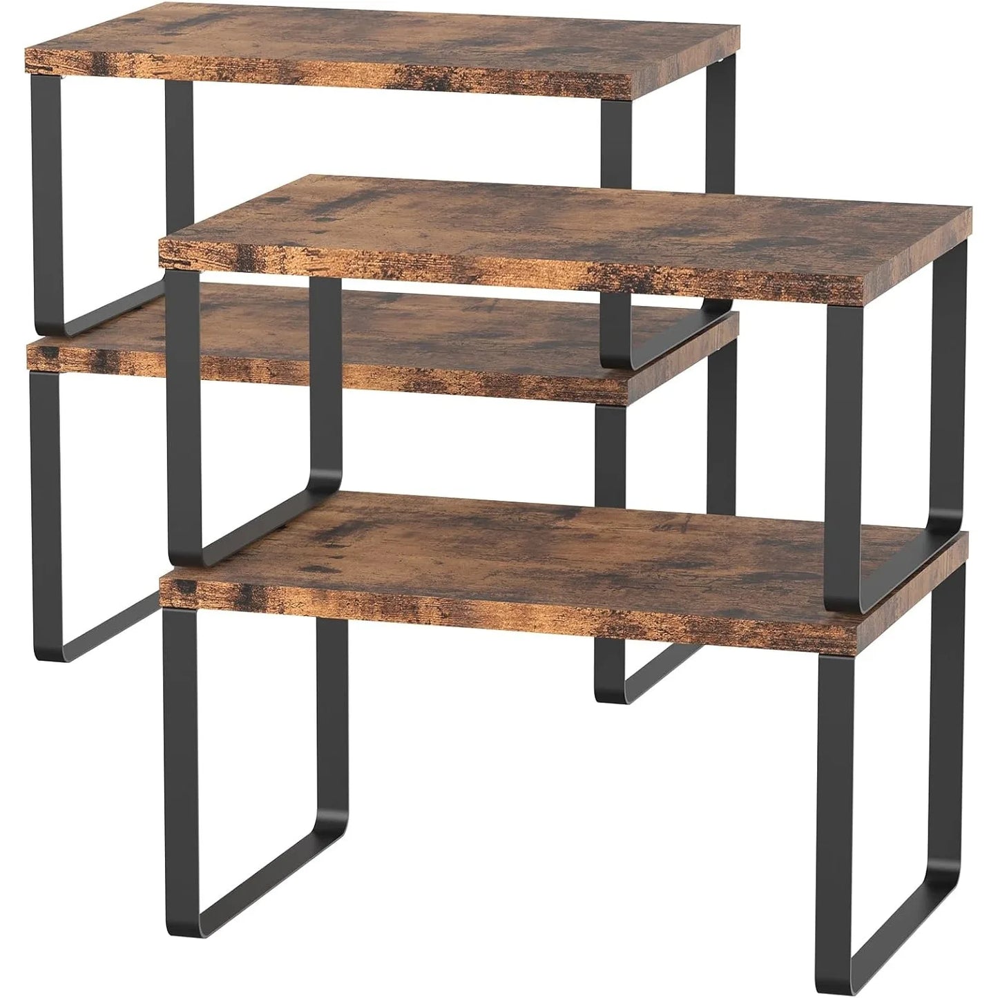 4-Pack Wooden Expandable Countertop Shelves - Stackable Organizer for Kitchen/Bathroom Cabinets, Brown