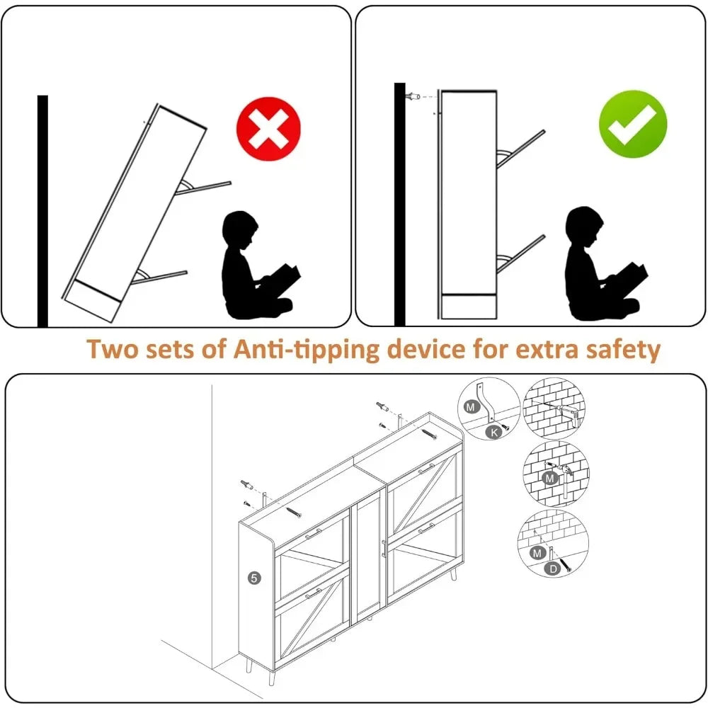 Large Shoe Cabinet with 4 Flip Drawers, Farmhouse Narrow Shoe Organizer Cabinet for Entryway, Hidden Shoe Rack w/ Adjustable Sto