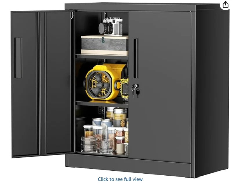 36" Metal Storage Cabinet with Wheels, Lockable Rolling Metal Garage Cabinets with 2 Doors and 4 Adjustable Shelves, Rolling To
