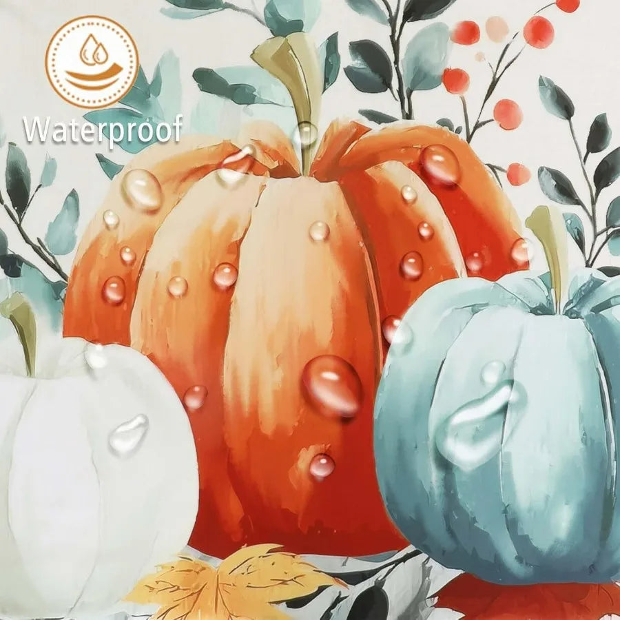 Autumn Pumpkin Fall Shower Curtain for Halloween Thanksgiving Harvest Maple Leaf Floral Bathroom Decor Waterproof Polyester Fab