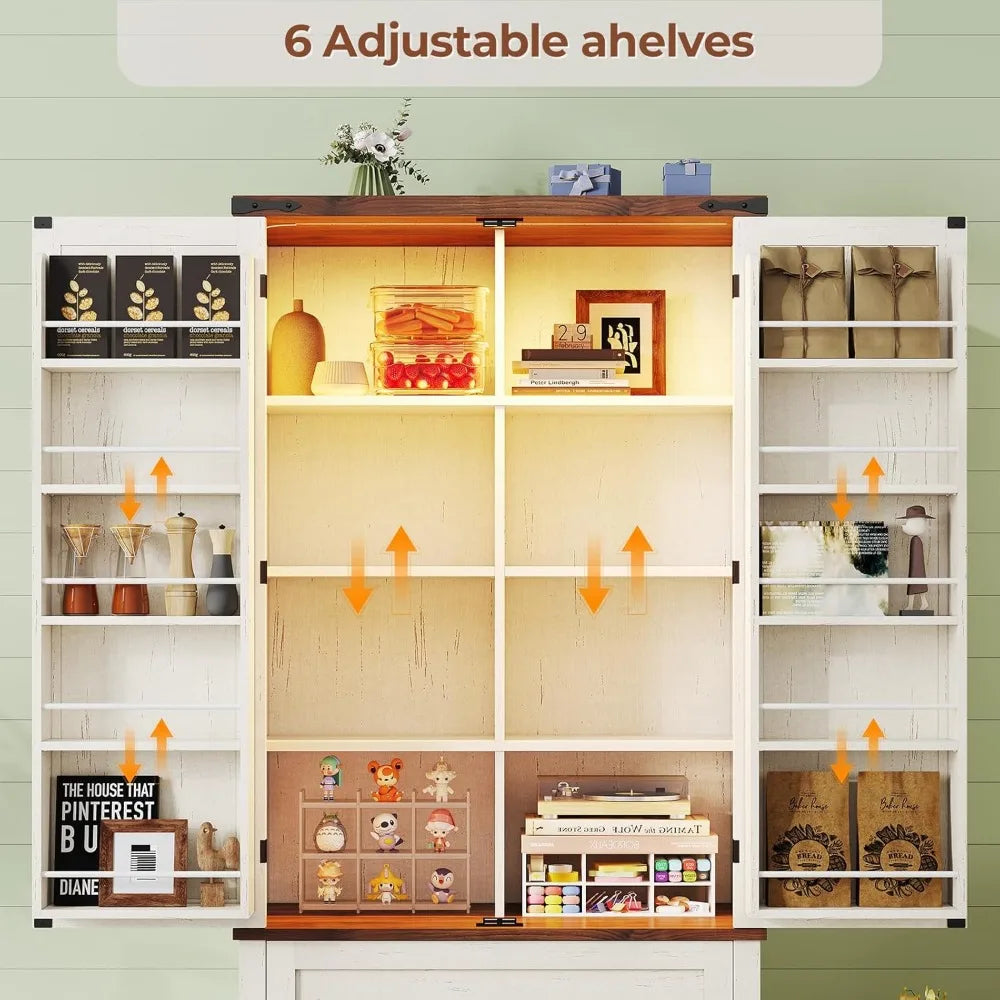 71in Kitchen Storage Cabinet Pantry Cabinet Storage Cabinet with Drawer, Freestanding Kitchen Pantry Cabinet with Barn Doors, Ad