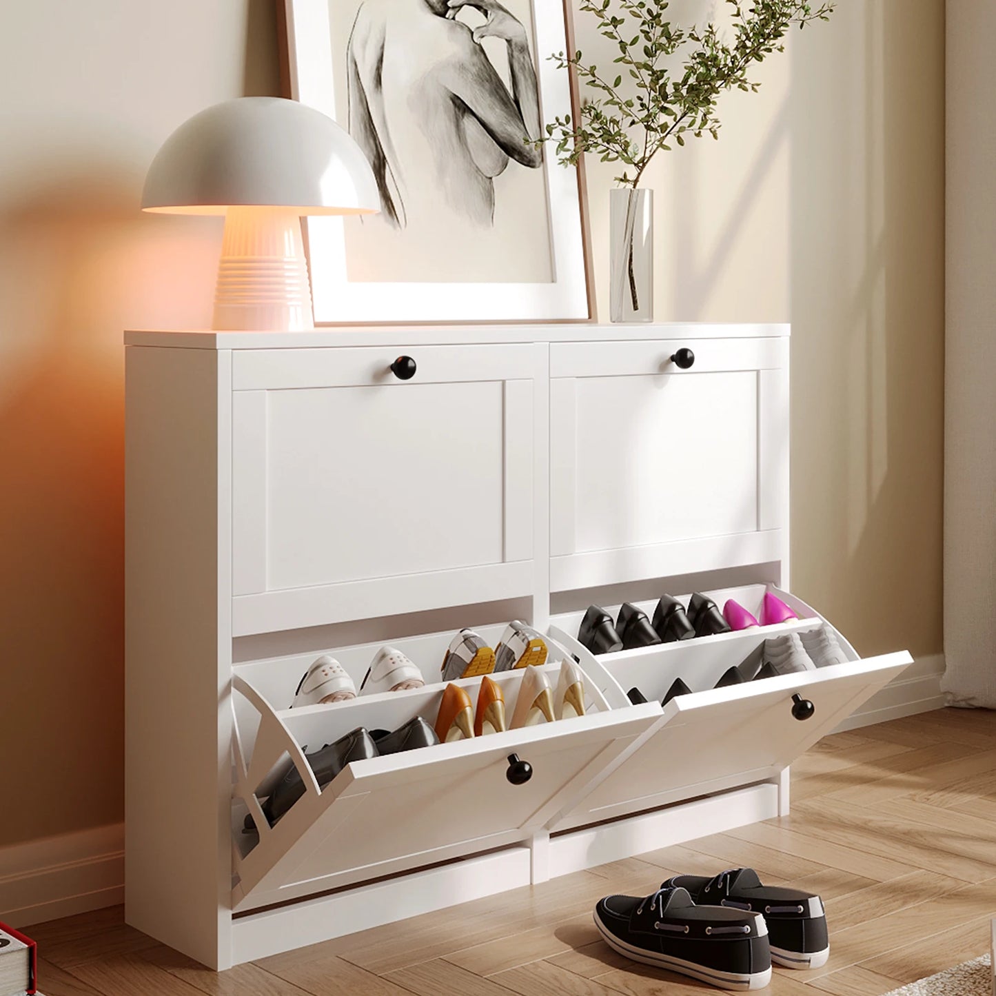 Shoe Cabinet with Flip Drawers, Freestanding Shoe Storage Cabinet with Adjustable Shelf & Anti-Tipping Device