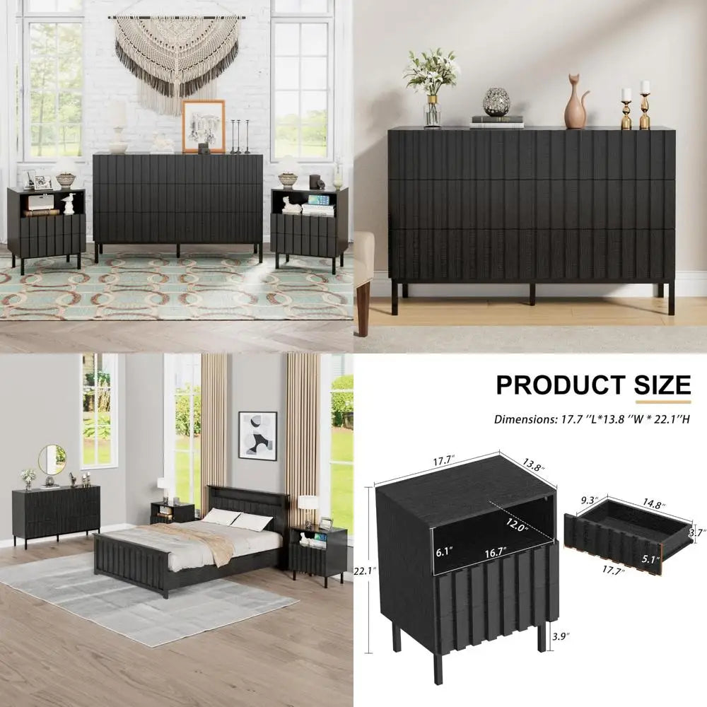 Modern 6-Drawer Solid Wood Dresser and Pair of Nightstands Set, 43" Wide for Bedroom