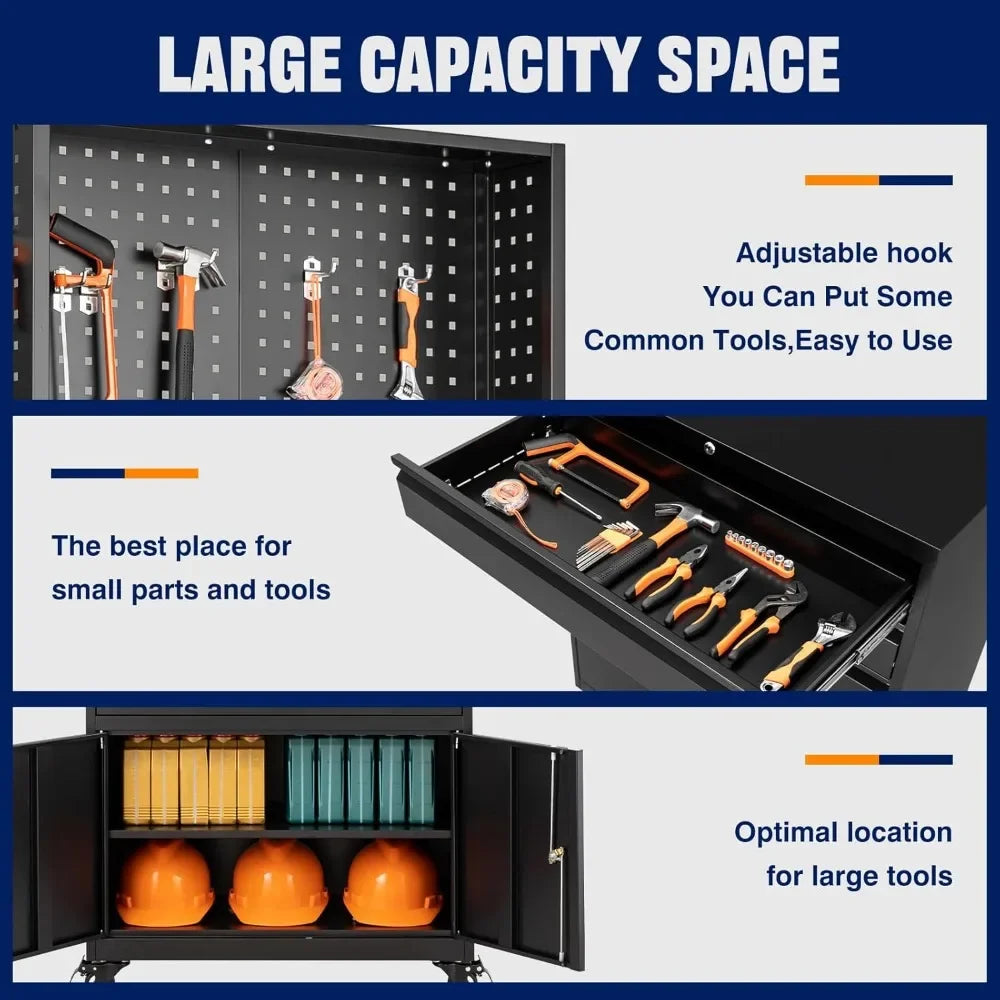 Metal Garage Storage Cabinet with Wheels,3-Drawer Rolling Tool Cabinet with 2 Door and Adjustable Shelves,