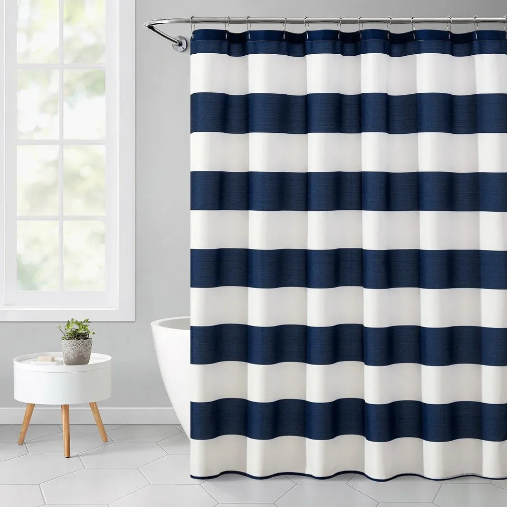 Durable 72x72 Ribbed Textured Shower Curtain Polyester Bold Striped Design Machine Washable Bathroom Decor Easy Hang