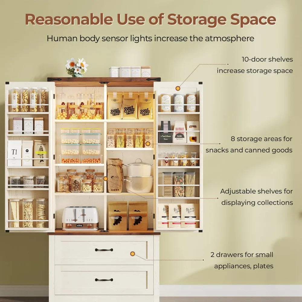 71in Kitchen Storage Cabinet Pantry Cabinet Storage Cabinet with Drawer, Freestanding Kitchen Pantry Cabinet with Barn Doors, Ad