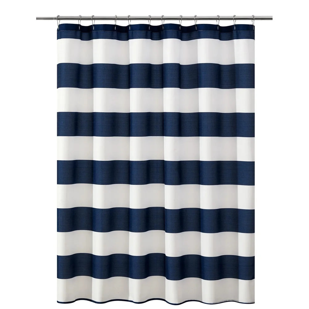 Durable 72x72 Ribbed Textured Shower Curtain Polyester Bold Striped Design Machine Washable Bathroom Decor Easy Hang