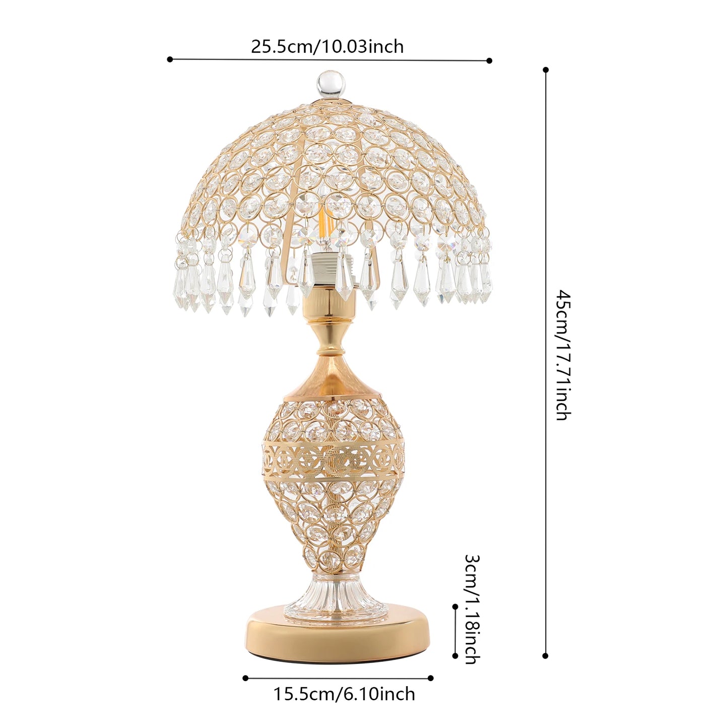 Modern Crystal Table Lamp End Side Light w/ Plug in Cord ON/Off Switch Nightstand Decorative Fixture for Bedroom Living Dinning