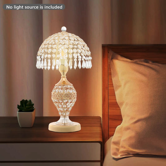 Modern Crystal Table Lamp End Side Light w/ Plug in Cord ON/Off Switch Nightstand Decorative Fixture for Bedroom Living Dinning