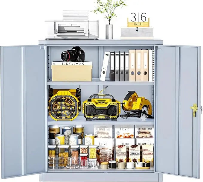 36" Metal Storage Cabinet with Wheels, Lockable Rolling Metal Garage Cabinets with 2 Doors and 4 Adjustable Shelves, Rolling To