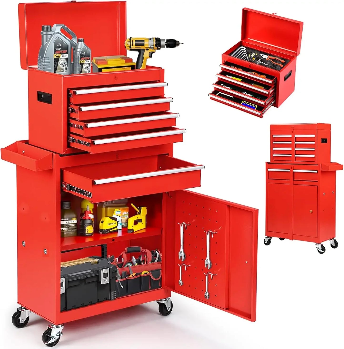 8-Drawer Rolling Tool Chest, 2-in-1 Tool Box Organizer with Lockable Wheels, Sliding Drawers,and Detachable Top, Garage Workshop