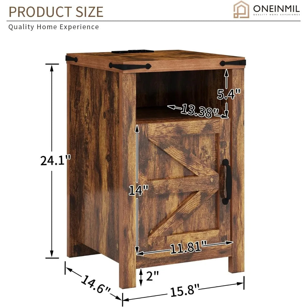 3-Piece Farmhouse Table Set Includes 31” Coffee Table and Side Tables with Storage Space, Retro Tables for Living Room, Brown