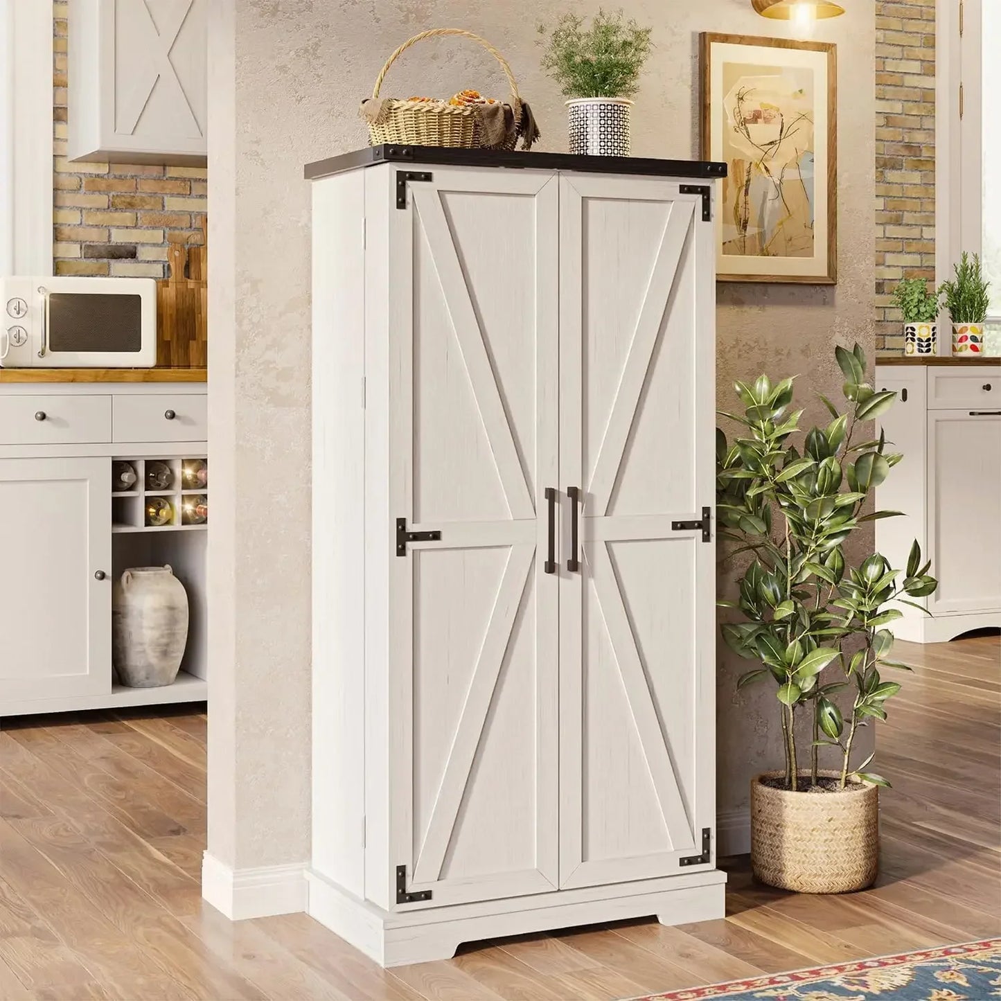 LED Kitchen Pantry Cabinet - 50" Food Storage Cupboard with 2 Doors & Adjustable Shelves, Perfect for Small Spaces