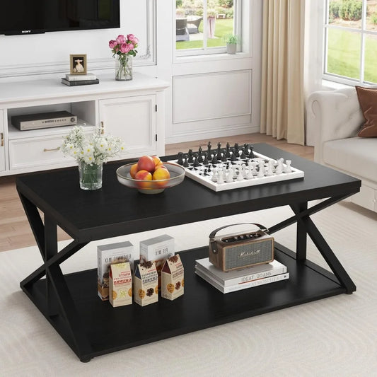 Rustic Farmhouse Coffee Table with Storage, Minimalist Rectangular Centerpiece for Living Room, Vintage Wood Design