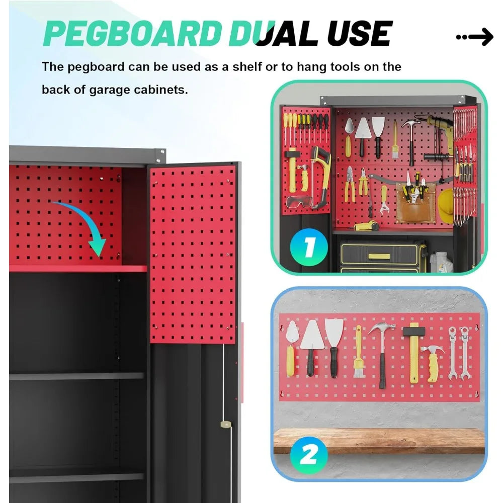 71" Metal Garage Storage Cabinet, Metal Garage Cabinets with Wheels,Tool Storage Cabinet with 5 Adjustable Shelves, Locking Stee