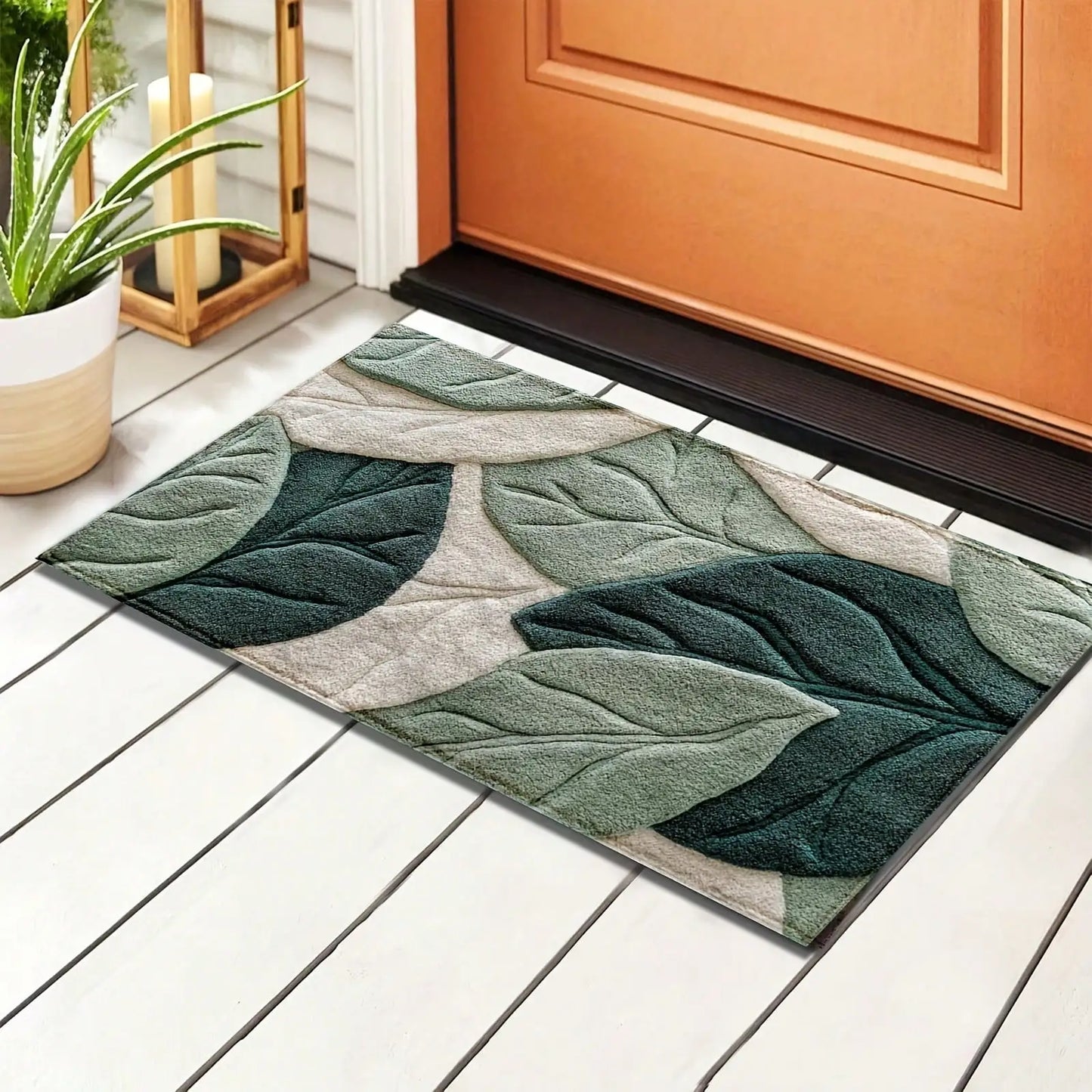 Green Leaf Pattern Plush Rug Ultra-Fine Fiber Bathroom Carpet Anti Slip Quick Drying Bedroom Rug Carpets for Living Room