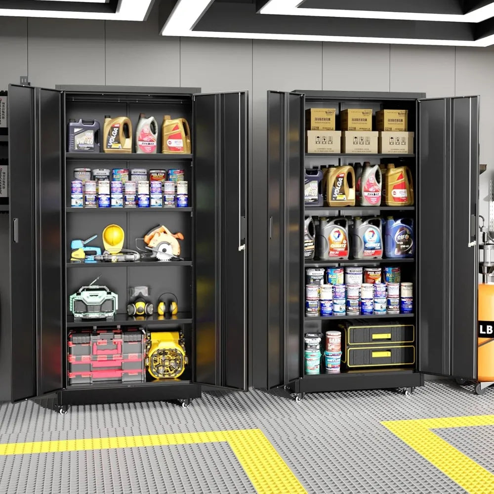 36" Metal Storage Cabinet with Wheels, Lockable Rolling Metal Garage Cabinets with 2 Doors and 4 Adjustable Shelves, Rolling To