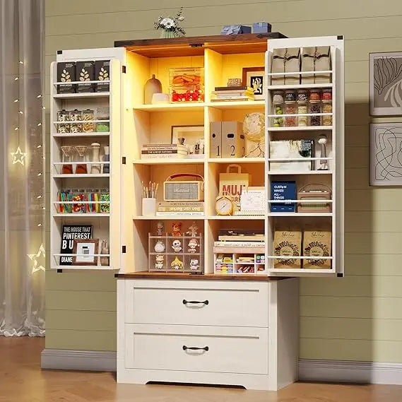 71in Kitchen Storage Cabinet Pantry Cabinet Storage Cabinet with Drawer, Freestanding Kitchen Pantry Cabinet with Barn Doors, Ad