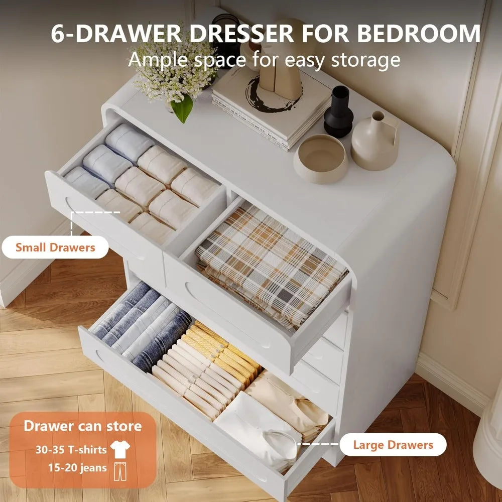 4 Pcs Bedroom Set, Dresser and Nightstand Sets, Including Modern Wooden Tall 6 Drawer Dresser, Wide 6 Drawers Dresser