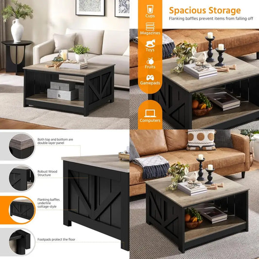 square storage coffee table for living room, 31.5 inch wood dining center table