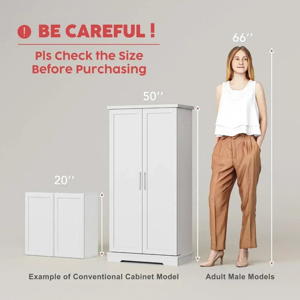 LED Kitchen Pantry Cabinet - 50" Food Storage Cupboard with 2 Doors & Adjustable Shelves, Perfect for Small Spaces