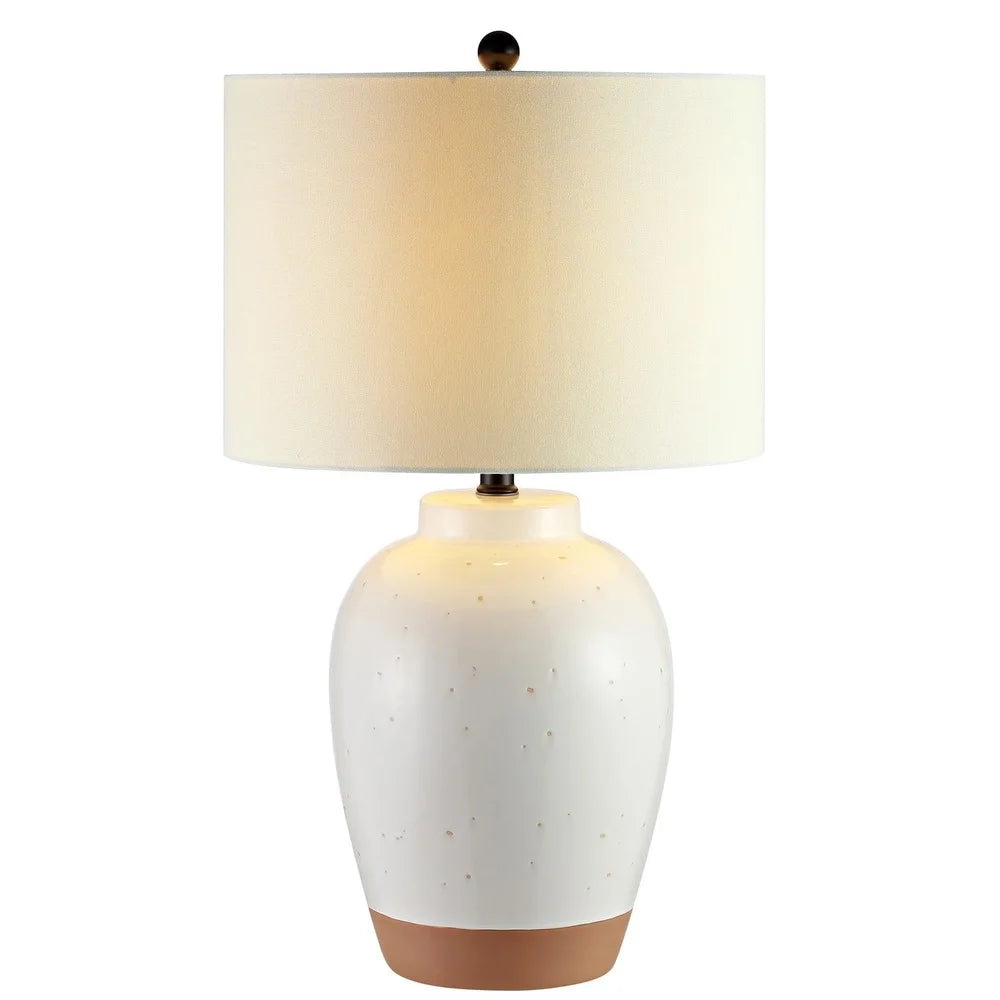 Stylish Mid Century Table Lamp Ceramic Base Drum Shade LED Compatible Home Lighting Fixture
