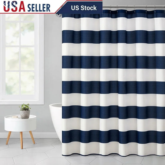 Durable 72x72 Ribbed Textured Shower Curtain Polyester Bold Striped Design Machine Washable Bathroom Decor Easy Hang