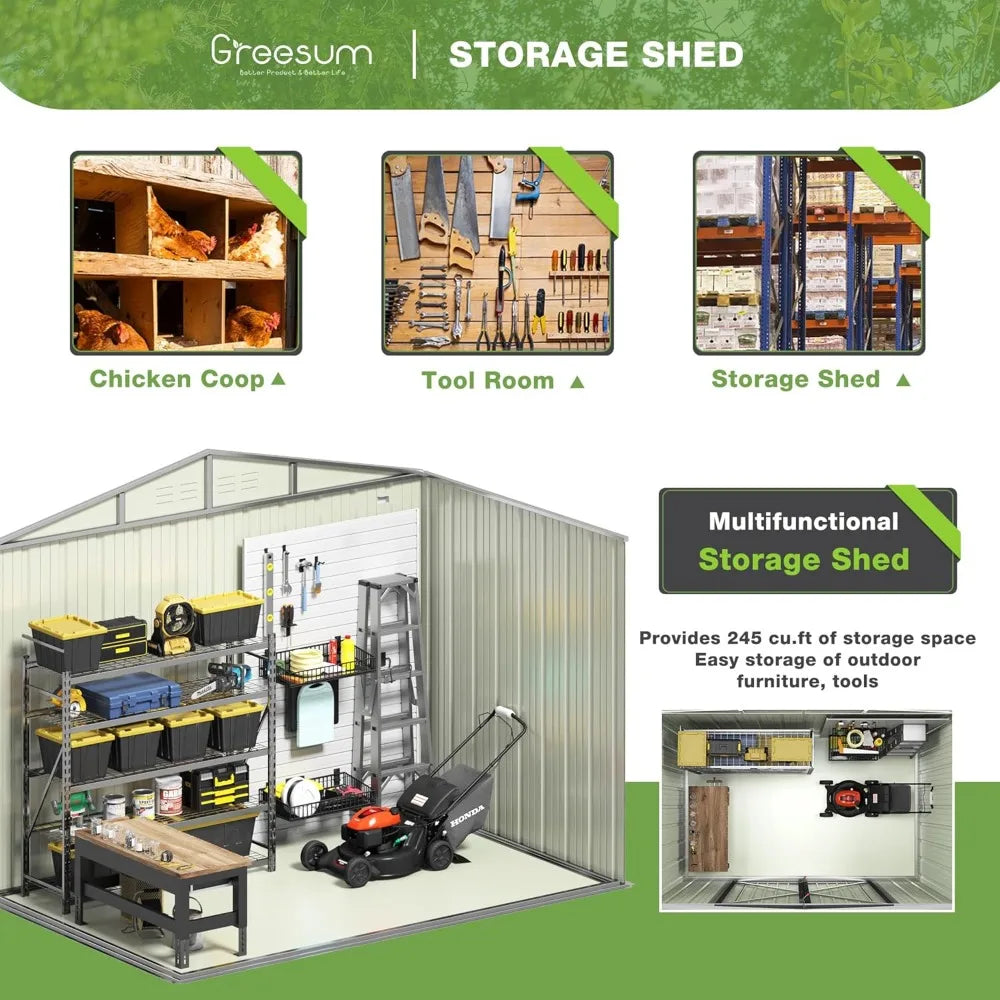 Outdoor Storage Shed 6 x 8 ft. Utility Tool Shed Metal Storage Garden Shed with Door & Lock for Patio Storage, Brown
