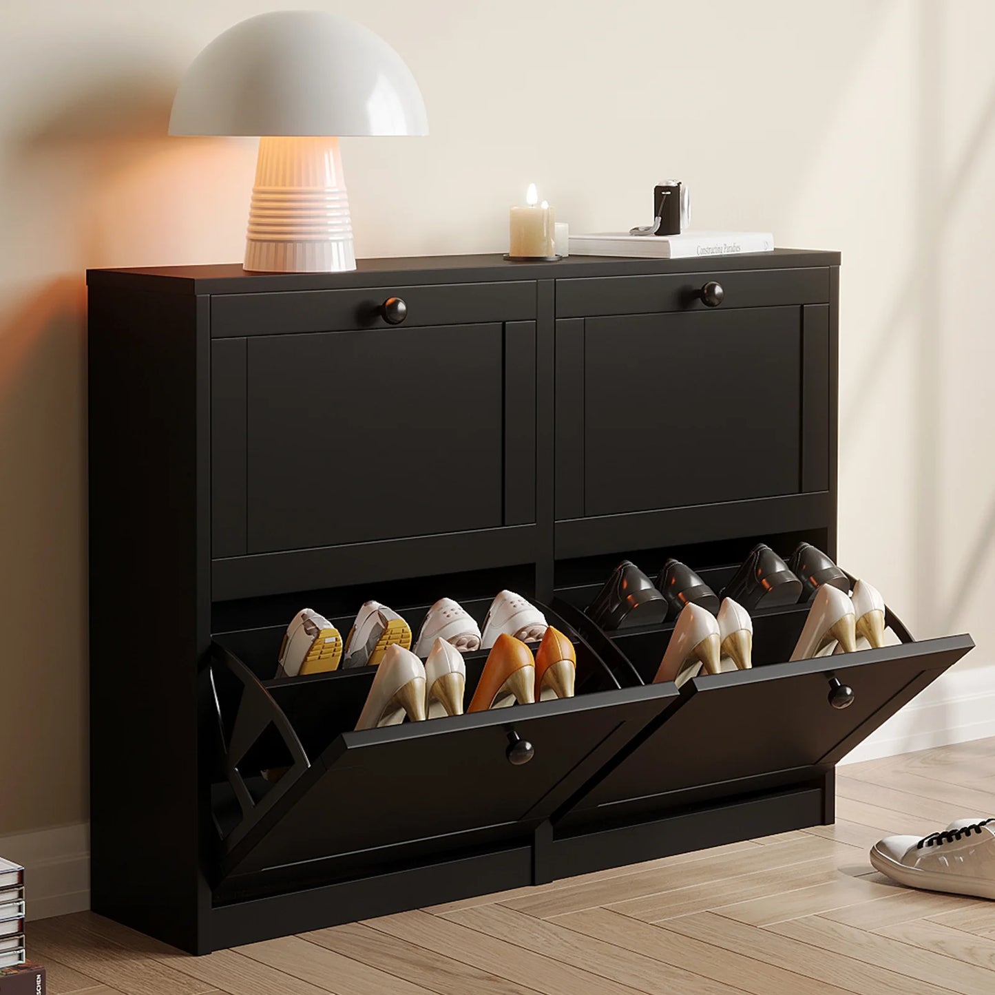 Shoe Cabinet with Flip Drawers, Freestanding Shoe Storage Cabinet with Adjustable Shelf & Anti-Tipping Device