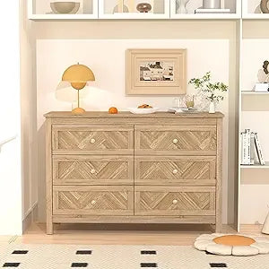 3 Pieces Bedroom Set with 6 Drawer Dresser and 2 Drawer Nightstands, Wooden Dresser and Nightstands for Bedroom, Living Room.