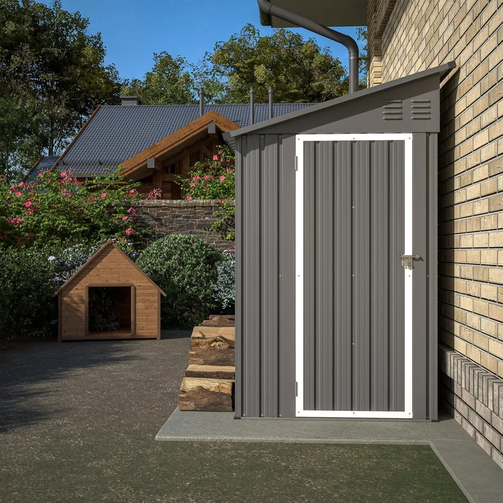 4x8 FT Outdoor Storage Shed,Lean to Metal Shed W/Floor Included,Garden Storage Shed W/Lockable Door