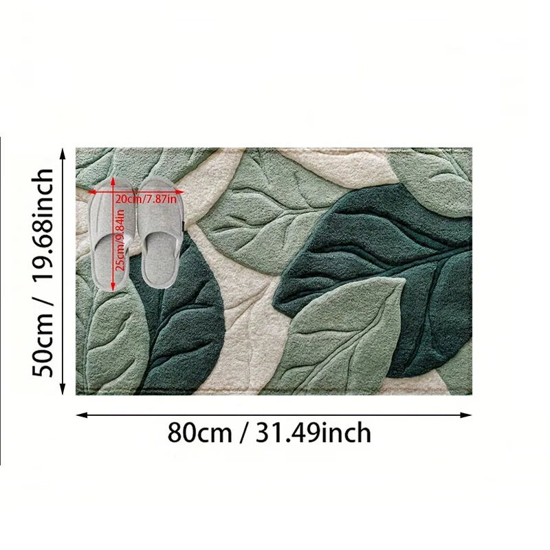 Green Leaf Pattern Plush Rug Ultra-Fine Fiber Bathroom Carpet Anti Slip Quick Drying Bedroom Rug Carpets for Living Room