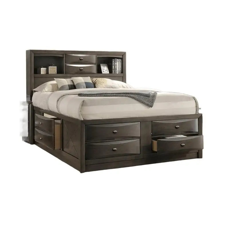 Contemporary King Size Bed Set with 2 Nightstands and Headboard in Gray - 3 Piece Bedroom Furniture