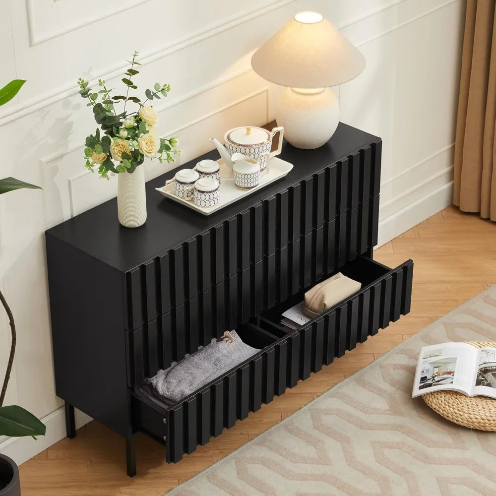 Modern 6-Drawer Solid Wood Dresser and Pair of Nightstands Set, 43" Wide for Bedroom