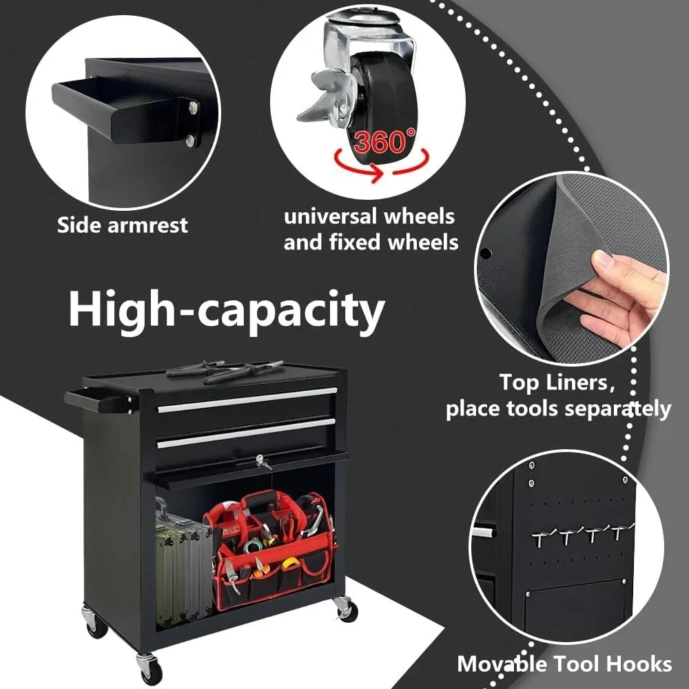8-Drawer Rolling Tool Chest, 2-in-1 Tool Box Organizer with Lockable Wheels, Sliding Drawers,and Detachable Top, Garage Workshop