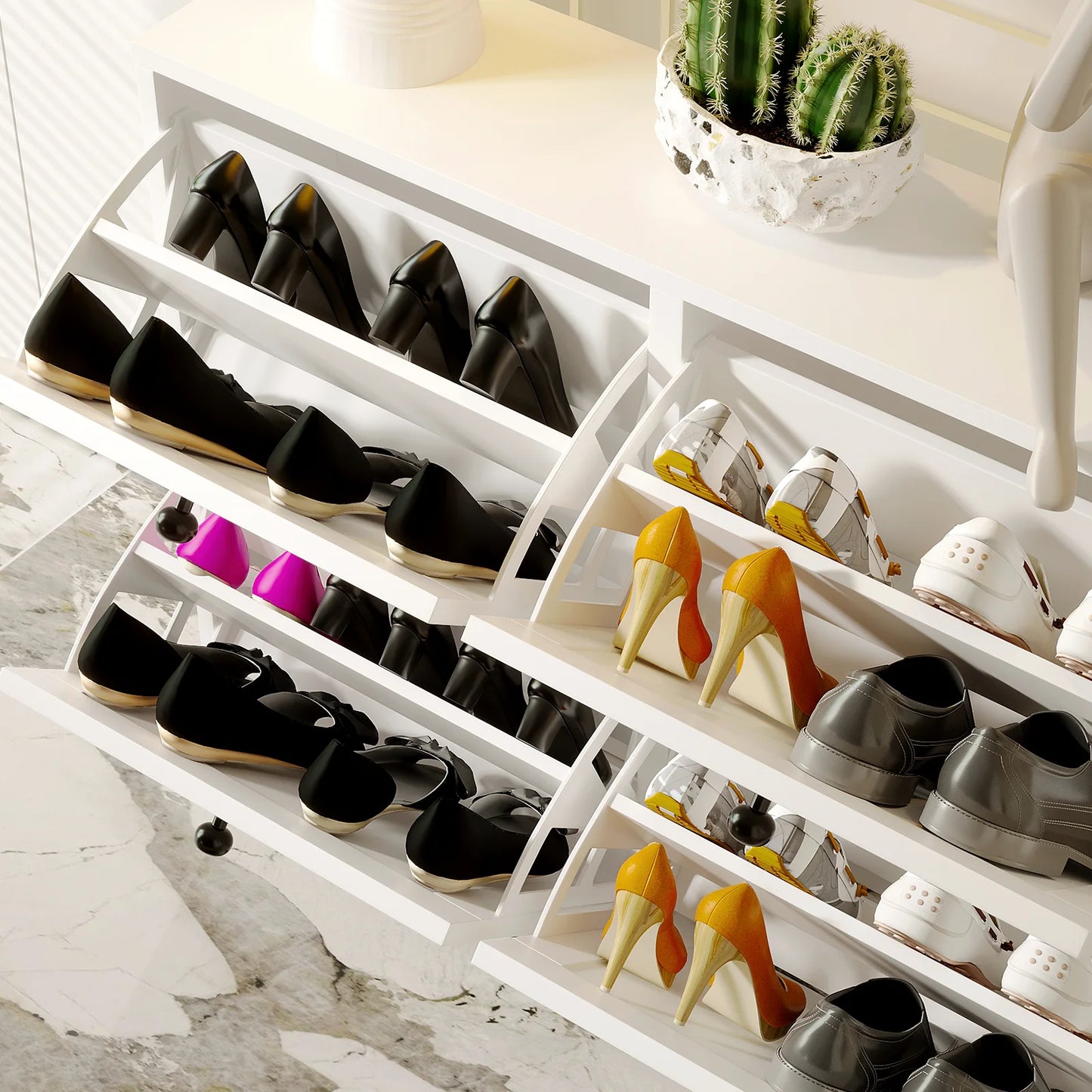 Shoe Cabinet with Flip Drawers, Freestanding Shoe Storage Cabinet with Adjustable Shelf & Anti-Tipping Device