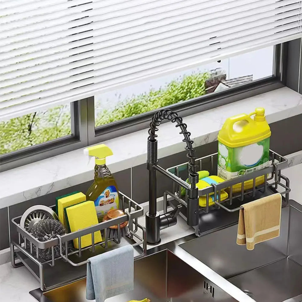 Sink Drain Rack Rust-Proof Sponge Storage Faucet Holder Scratch-Resistant Soap Drainer Towel Organizer Kitchen Accessories