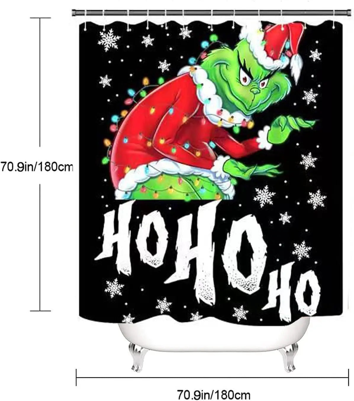 Merry Christmas Bathroom 4-Piece Set, Shower Curtain, Non-Slip Rug, Toilet Seat Cover and Bath Mat Christmas Holiday Bathroom
