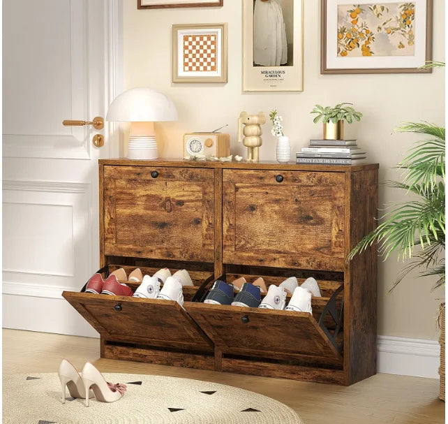 Shoe Cabinet with Flip Drawers, Freestanding Shoe Storage Cabinet with Adjustable Shelf & Anti-Tipping Device