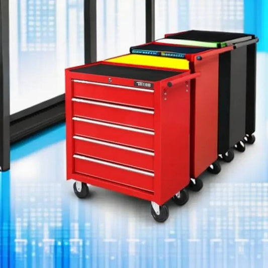 5-Drawer Rolling Tool Chest with Lockable Wheels | Storage Cabinet for Tools, Top Cushion & Liners for Garage and Workshop
